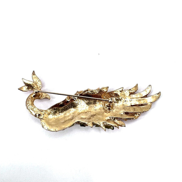 Vintage Estate Find Unique Gold Tone Metal & Stone Peacock Bird Brooch Pin - Picture 4 of 5